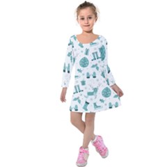 Christmas Seamless Pattern Design Kids  Long Sleeve Velvet Dress