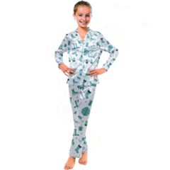 Christmas Seamless Pattern Design Kids  Satin Long Sleeve Pajamas Set