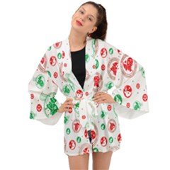 Merry Christmas Geometric Pattern Long Sleeve Kimono by Sarkoni