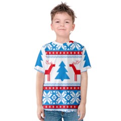 Red And Green Christmas Tree Winter Pattern Pixel Elk Buckle Holidays Kids  Cotton T-shirt