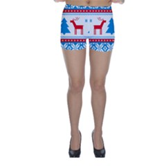 Red And Green Christmas Tree Winter Pattern Pixel Elk Buckle Holidays Skinny Shorts