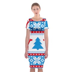 Red And Green Christmas Tree Winter Pattern Pixel Elk Buckle Holidays Classic Short Sleeve Midi Dress