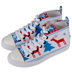 Red And Green Christmas Tree Winter Pattern Pixel Elk Buckle Holidays Women s Mid-top Canvas Sneakers by Sarkoni