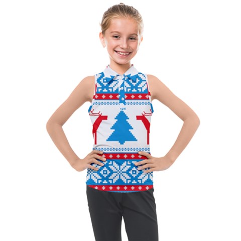 Red And Green Christmas Tree Winter Pattern Pixel Elk Buckle Holidays Kids  Sleeveless Polo T-shirt by Sarkoni