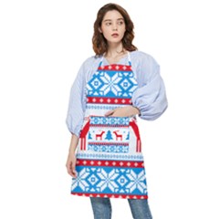 Red And Green Christmas Tree Winter Pattern Pixel Elk Buckle Holidays Pocket Apron by Sarkoni