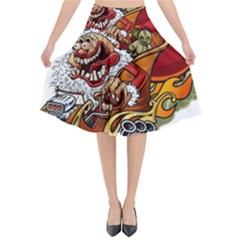 Funny Santa Claus Christmas Flared Midi Skirt