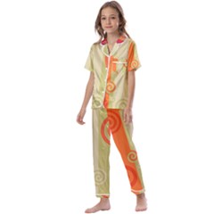 Ring Kringel Background Abstract Red Kids  Satin Short Sleeve Pajamas Set