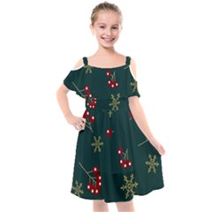 Christmas Festive Season Background Kids  Cut Out Shoulders Chiffon Dress by uniart180623