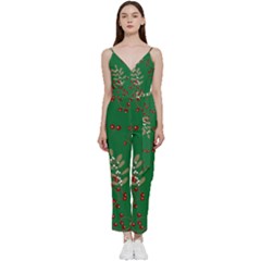 Christmas December Background V-neck Camisole Jumpsuit by uniart180623