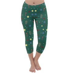 Twigs Christmas Party Pattern Capri Winter Leggings 