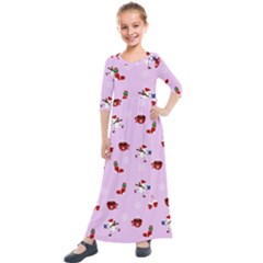 Christmas Xmas Background Design Pattern Kids  Quarter Sleeve Maxi Dress by uniart180623