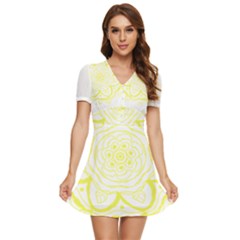 Blue And Yellow T- Shirtcircle Of Hope T- Shirt V-neck High Waist Chiffon Mini Dress