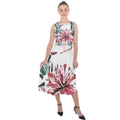 Botanical T- Shirt Botanical Pattern Hummingbird T- Shirt Midi Tie-back Chiffon Dress