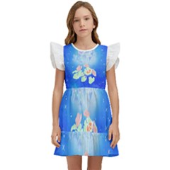 Butterflies T- Shirt Serenity Blue Floral Design With Butterflies T- Shirt Kids  Winged Sleeve Dress by EnriqueJohnson