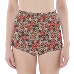 Red Blossom Harmony Pattern Design High-waisted Bikini Bottoms by dflcprintsclothing