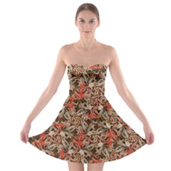 Red Blossom Harmony Pattern Design Strapless Bra Top Dress by dflcprintsclothing