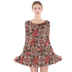 Red Blossom Harmony Pattern Design Long Sleeve Velvet Skater Dress by dflcprintsclothing