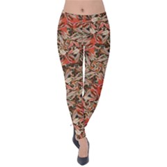Red Blossom Harmony Pattern Design Velvet Leggings by dflcprintsclothing