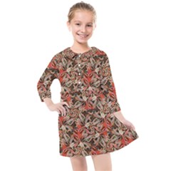 Red Blossom Harmony Pattern Design Kids  Quarter Sleeve Shirt Dress by dflcprintsclothing