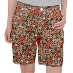 Red Blossom Harmony Pattern Design Women s Pocket Shorts by dflcprintsclothing