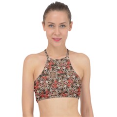 Red Blossom Harmony Pattern Design Halter Bikini Top by dflcprintsclothing