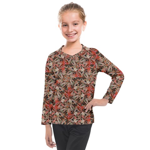 Red Blossom Harmony Pattern Design Kids  Long Mesh T-shirt by dflcprintsclothing