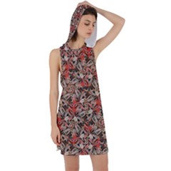 Red Blossom Harmony Pattern Design Racer Back Hoodie Dress by dflcprintsclothing