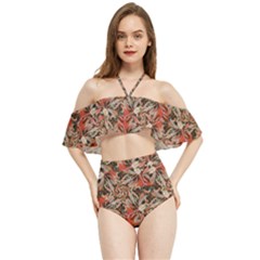 Red Blossom Harmony Pattern Design Halter Flowy Bikini Set  by dflcprintsclothing