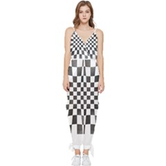 Checkerboard T- Shirt Watercolor Psychedelic Checkerboard T- Shirt Sleeveless Tie Ankle Chiffon Jumpsuit