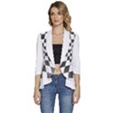 Checkerboard T- Shirt Watercolor Psychedelic Checkerboard T- Shirt Women s 3/4 Sleeve Ruffle Edge Open Front Jacket View1