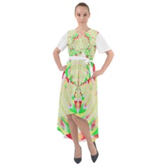 Circle Design T- Shirt Abstract Red Green Yellow Ornamental Circle Design T- Shirt Front Wrap High Low Dress