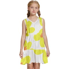 Floral Pattern T- Shirt Yellow Flowers T- Shirt Kids  Sleeveless Tiered Mini Dress