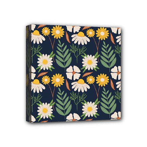 Flower Grey Pattern Floral Mini Canvas 4  X 4  (stretched)