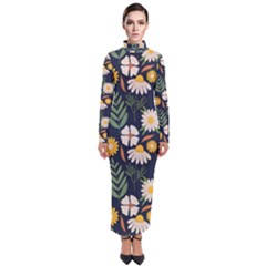 Flower Grey Pattern Floral Turtleneck Maxi Dress