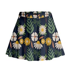Flower Grey Pattern Floral Mini Flare Skirt