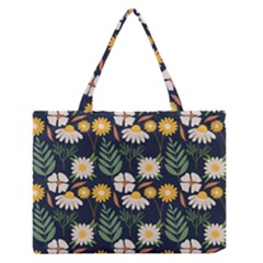 Flower Grey Pattern Floral Zipper Medium Tote Bag