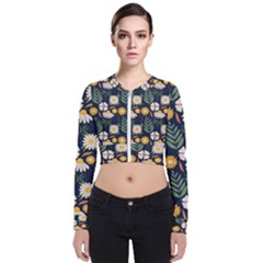 Flower Grey Pattern Floral Long Sleeve Zip Up Bomber Jacket