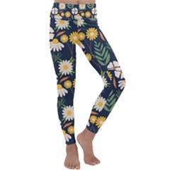 Flower Grey Pattern Floral Kids  Lightweight Velour Classic Yoga Leggings by Dutashop