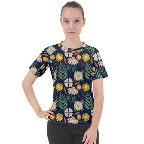 Flower Grey Pattern Floral Women s Sport Raglan T-shirt by Dutashop
