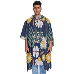 Flower Grey Pattern Floral Men s Hooded Rain Ponchos