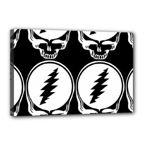 Black And White Deadhead Grateful Dead Steal Your Face Pattern Canvas 18  X 12  (stretched)
