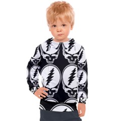 Black And White Deadhead Grateful Dead Steal Your Face Pattern Kids  Hooded Pullover by Sarkoni