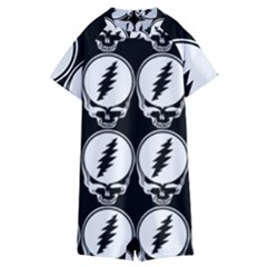 Black And White Deadhead Grateful Dead Steal Your Face Pattern Kids  Boyleg Half Suit Swimwear by Sarkoni