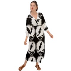Black And White Deadhead Grateful Dead Steal Your Face Pattern Grecian Style  Maxi Dress by Sarkoni