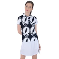 Black And White Deadhead Grateful Dead Steal Your Face Pattern Women s Polo T-shirt