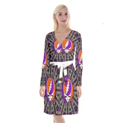 Gratefuldead Grateful Dead Pattern Long Sleeve Velvet Front Wrap Dress