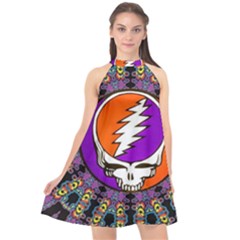 Gratefuldead Grateful Dead Pattern Halter Neckline Chiffon Dress 