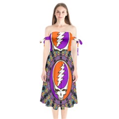 Gratefuldead Grateful Dead Pattern Shoulder Tie Bardot Midi Dress