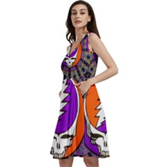 Gratefuldead Grateful Dead Pattern Sleeveless V-Neck Skater Dress with Pockets