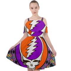 Gratefuldead Grateful Dead Pattern Cut Out Shoulders Chiffon Dress by Sarkoni